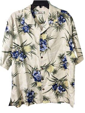 Tommy Bahama Button 100% Silk Down Shirt Hawaii. Flower Multicolor Greens Sz L